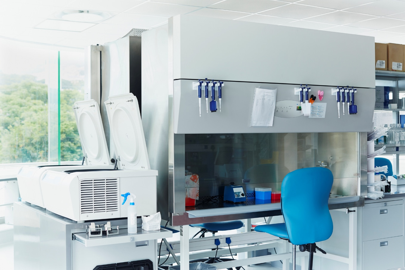 Inside the laboratory with various instruments, tools, and equipment for testing and experimentation.